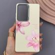قاب گوشی Galaxy S25 Ultra سامسونگ لدر کیس سیلیکونی فانتزی لنز سیلور طرح گل لیلیوم صورتی کد 169298