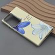 قاب گوشی Galaxy S23 Ultra سامسونگ لدر کیس سیلیکونی فانتزی لنز سیلور طرح گل لیلیوم آبی کد 169303