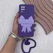 قاب گوشی Galaxy A12 - M12 سامسونگ سیلیکونی بنفش پاپیون‌دار با بند قلبی و محافظ لنز