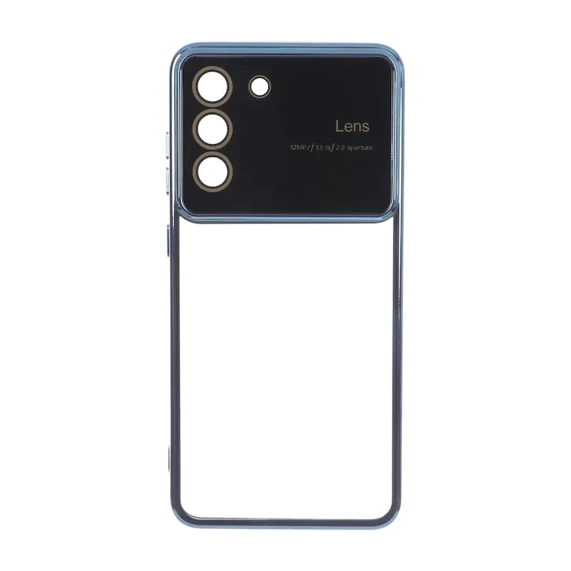 قاب گوشی Galaxy S21 FE سامسونگ طرح الکتروپلیتینگ ژله ای شفاف اورجینال Camera Lens محافظ لنز دار آبی کد 181129