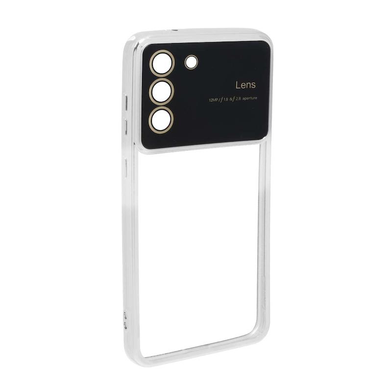 قاب گوشی Galaxy S21 FE سامسونگ طرح الکتروپلیتینگ ژله ای شفاف اورجینال Camera Lens محافظ لنز دار نقره ای کد 181131