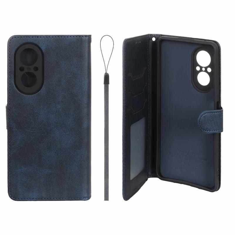 کیف گوشی Huawei Nova 9 SE هوآوی مگنتی طرح چرم کتابی بنددار سرمه ای
