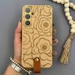 قاب گوشی Galaxy A55 سامسونگ چرمی Hard اورجینال Unique Case بند انگشتی طرح گل نسکافه‌ای