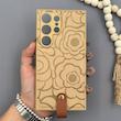 قاب گوشی Galaxy S24 Ultra سامسونگ چرمی Hard اورجینال Unique Case بند انگشتی طرح گل نسکافه‌ای