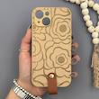 قاب گوشی iPhone 15 آیفون چرمی Hard اورجینال Unique Case بند انگشتی طرح گل نسکافه‌ای