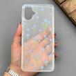 قاب گوشی Galaxy A07 سامسونگ شفاف پشت طلقی شیشه‌ای دور ژله ای طرح گل آبی 