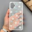 قاب گوشی Galaxy A07 سامسونگ شفاف پشت طلقی شیشه‌ای دور ژله ای طرح گل آبی