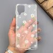 قاب گوشی Galaxy A12 - M12 سامسونگ شفاف پشت طلقی شیشه‌ای دور ژله ای طرح گل بابونه