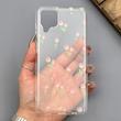 قاب گوشی Galaxy A12 - M12 سامسونگ شفاف پشت طلقی شیشه‌ای دور ژله ای طرح گل لاله