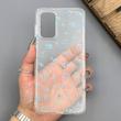 قاب گوشی Galaxy A13 4G - A04S سامسونگ شفاف پشت طلقی شیشه‌ای دور ژله ای طرح گل آبی