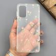 قاب گوشی Galaxy A13 4G - A04S سامسونگ شفاف پشت طلقی شیشه‌ای دور ژله ای طرح گل لاله