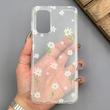 قاب گوشی Galaxy A13 4G - A04S سامسونگ شفاف پشت طلقی شیشه‌ای دور ژله ای طرح گل بابونه