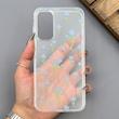 قاب گوشی Galaxy A15 سامسونگ شفاف پشت طلقی شیشه‌ای دور ژله ای طرح گل آبی