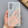 قاب گوشی Galaxy A16 سامسونگ شفاف پشت طلقی شیشه‌ای دور ژله ای طرح گل آبی