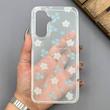 قاب گوشی Galaxy A16 سامسونگ شفاف پشت طلقی شیشه‌ای دور ژله ای طرح گل آبی