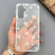 قاب گوشی Galaxy A16 سامسونگ شفاف پشت طلقی شیشه‌ای دور ژله ای طرح گل بابونه