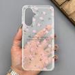 قاب گوشی Galaxy A26 سامسونگ شفاف پشت طلقی شیشه‌ای دور ژله ای طرح گل صورتی