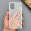 قاب گوشی Galaxy A32 4G سامسونگ شفاف پشت طلقی شیشه‌ای دور ژله ای طرح گل آبی