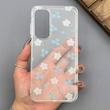 قاب گوشی Galaxy A35 سامسونگ شفاف پشت طلقی شیشه‌ای دور ژله ای طرح گل آبی