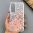قاب گوشی Galaxy A35 سامسونگ شفاف پشت طلقی شیشه‌ای دور ژله ای طرح گل صورتی