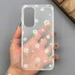قاب گوشی Galaxy A35 سامسونگ شفاف پشت طلقی شیشه‌ای دور ژله ای طرح گل بابونه 