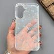 قاب گوشی Galaxy A37 سامسونگ شفاف پشت طلقی شیشه‌ای دور ژله ای طرح گل آبی