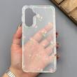 قاب گوشی Galaxy A37 سامسونگ شفاف پشت طلقی شیشه‌ای دور ژله ای طرح گل لاله 