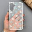 قاب گوشی Galaxy A37 سامسونگ شفاف پشت طلقی شیشه‌ای دور ژله ای طرح گل آبی
