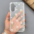 قاب گوشی Galaxy A37 سامسونگ شفاف پشت طلقی شیشه‌ای دور ژله ای طرح گل بابونه