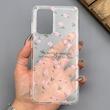 قاب گوشی Galaxy A52 4G - A52 5G - A52S سامسونگ شفاف پشت طلقی شیشه‌ای دور ژله ای طرح گل صورتی 