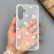قاب گوشی Galaxy A54 سامسونگ شفاف پشت طلقی شیشه‌ای دور ژله ای طرح گل بابونه
