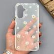 قاب گوشی Galaxy A56 سامسونگ شفاف پشت طلقی شیشه‌ای دور ژله ای طرح گل بابونه 