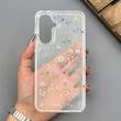 قاب گوشی Galaxy A56 سامسونگ شفاف پشت طلقی شیشه‌ای دور ژله ای طرح گل