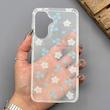 قاب گوشی Galaxy A57 سامسونگ شفاف پشت طلقی شیشه‌ای دور ژله ای طرح گل آبی 