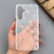 قاب گوشی Galaxy S25 FE سامسونگ شفاف پشت طلقی شیشه‌ای دور ژله ای طرح گل لاله