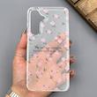 قاب گوشی Galaxy S25 FE سامسونگ شفاف پشت طلقی شیشه‌ای دور ژله ای طرح گل صورتی 