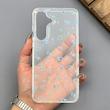 قاب گوشی Galaxy S25 FE سامسونگ شفاف پشت طلقی شیشه‌ای دور ژله ای طرح گل آبی