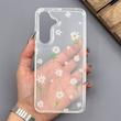 قاب گوشی Galaxy S25 FE سامسونگ شفاف پشت طلقی شیشه‌ای دور ژله ای طرح گل بابونه