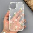 قاب گوشی iPhone 13 - iPhone 14 آیفون شفاف پشت طلقی شیشه‌ای دور ژله ای طرح گل بابونه