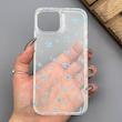 قاب گوشی iPhone 13 - iPhone 14 آیفون شفاف پشت طلقی شیشه‌ای دور ژله ای طرح گل آبی