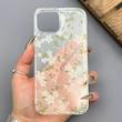 قاب گوشی iPhone 13 - iPhone 14 آیفون شفاف پشت طلقی شیشه‌ای دور ژله ای طرح گل سفید
