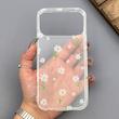 قاب گوشی iPhone 17 Pro Max آیفون شفاف پشت طلقی شیشه‌ای دور ژله ای طرح گل بابونه 