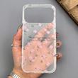 قاب گوشی iPhone 17 Pro Max آیفون شفاف پشت طلقی شیشه‌ای دور ژله ای طرح گل صورتی 