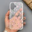 قاب گوشی iPhone 17 آیفون شفاف پشت طلقی شیشه‌ای دور ژله ای طرح گل صورتی