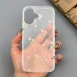 قاب گوشی iPhone 17 آیفون شفاف پشت طلقی شیشه‌ای دور ژله ای طرح گل لاله
