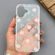 قاب گوشی iPhone 17 آیفون شفاف پشت طلقی شیشه‌ای دور ژله ای طرح گل آبی