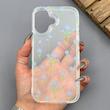 قاب گوشی iPhone 17 آیفون شفاف پشت طلقی شیشه‌ای دور ژله ای طرح گل آبی 