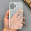 قاب گوشی iPhone 17 آیفون شفاف پشت طلقی شیشه‌ای دور ژله ای طرح گل آبی