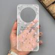 قاب گوشی Redmi 14C - Poco C75 - Redmi A4 شیائومی شفاف پشت طلقی شیشه‌ای دور ژله ای طرح گل صورتی