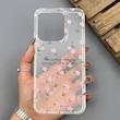 قاب گوشی Redmi 15C - Poco C85 شیائومی شفاف پشت طلقی شیشه‌ای دور ژله ای طرح گل صورتی 